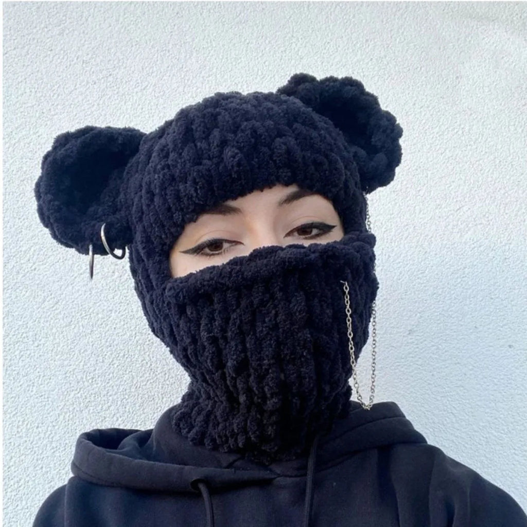 Kaleido Bear Ear Knit Mask Hat