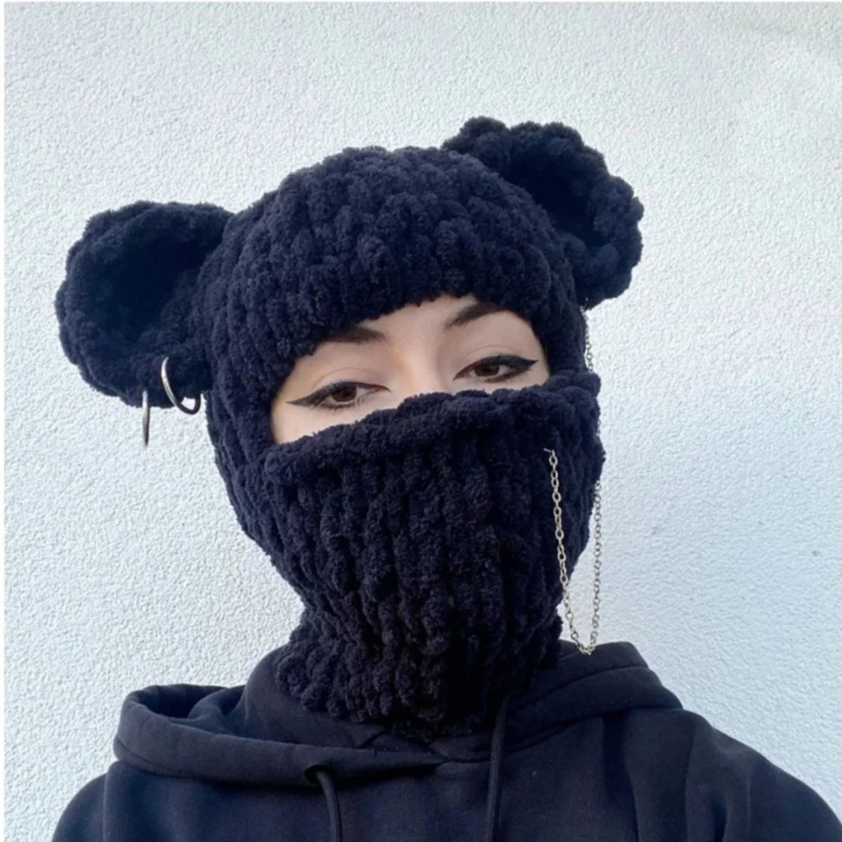 Kaleido Bear Ear Knit Mask Hat