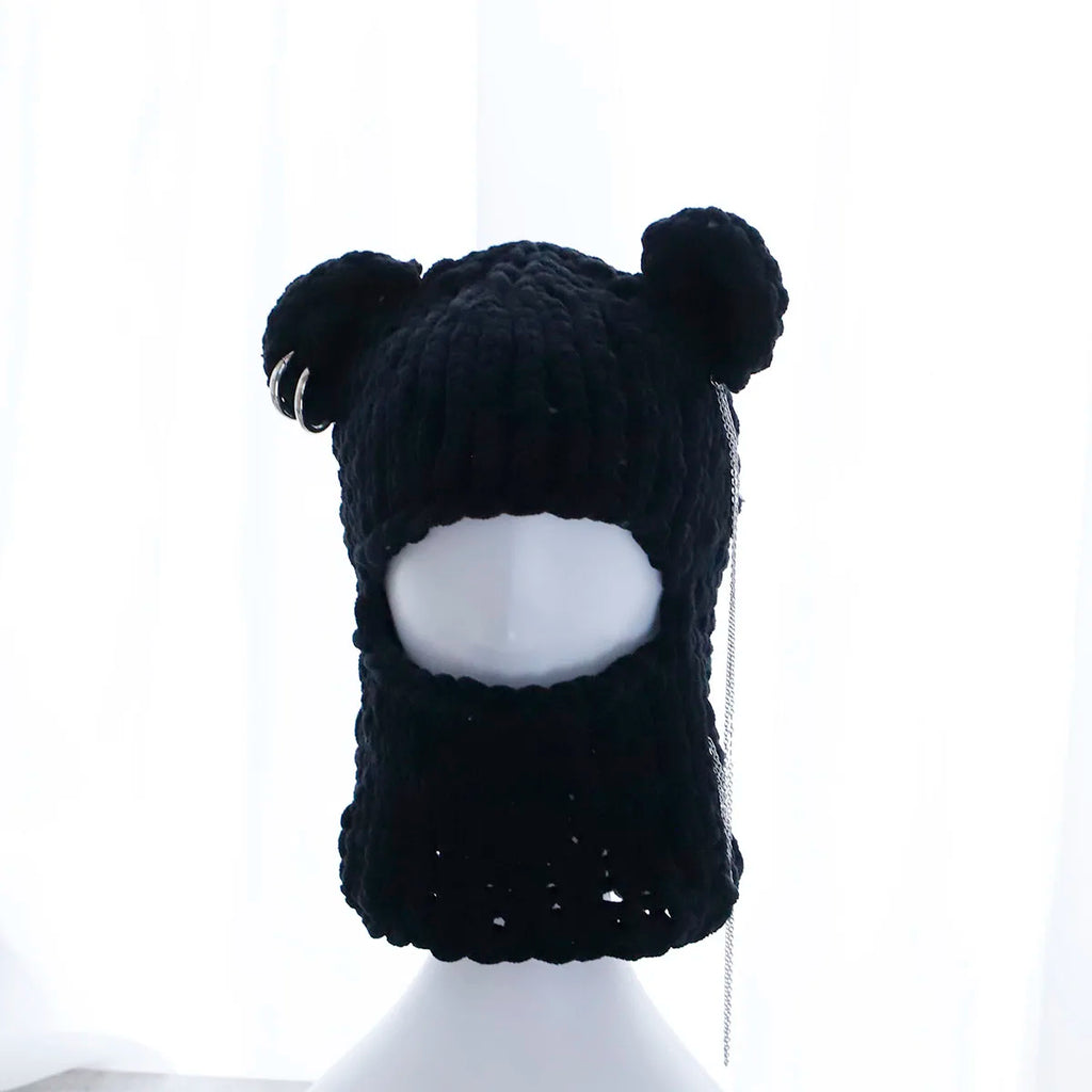 Kaleido Bear Ear Knit Mask Hat