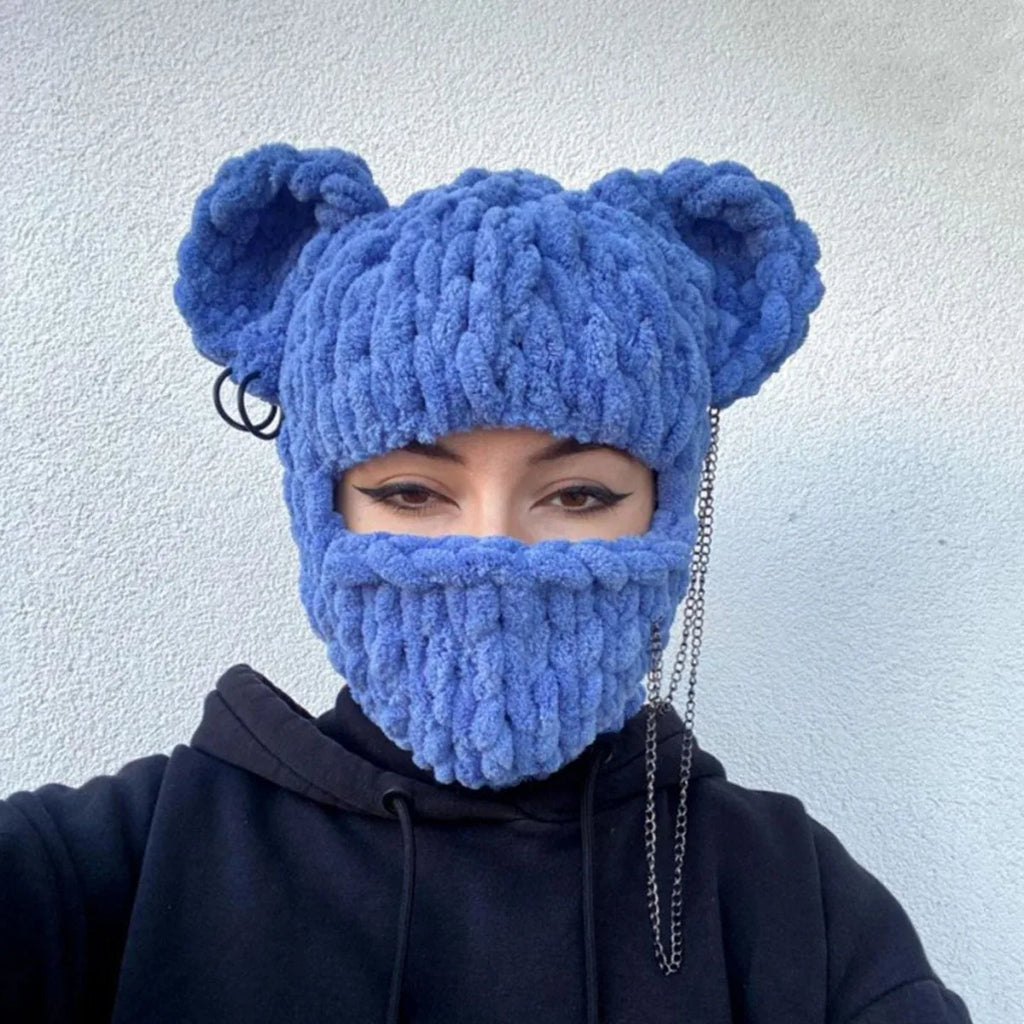 Kaleido Bear Ear Knit Mask Hat