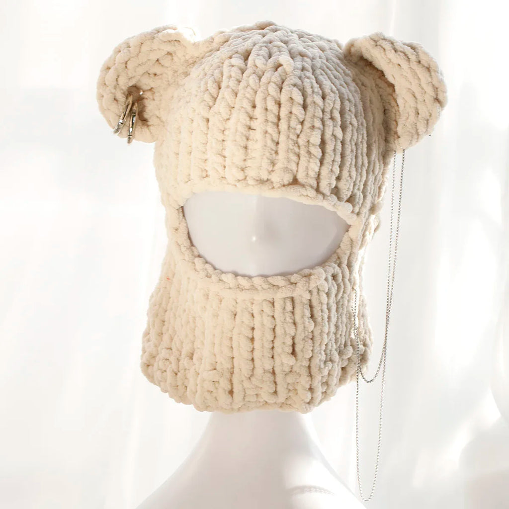 Kaleido Bear Ear Knit Mask Hat