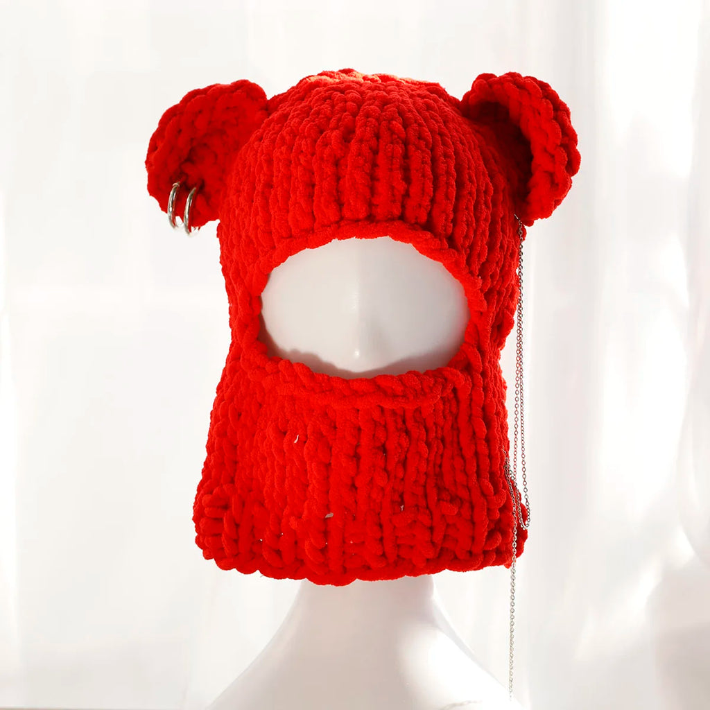 Kaleido Bear Ear Knit Mask Hat